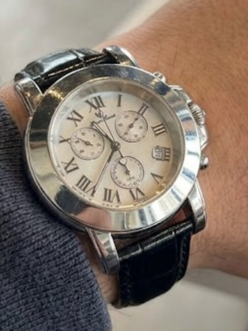Lucien Piccard Chronograph Watch in Black & Silver